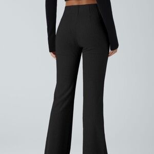 Ribbed, slim fit, pull-on flare leg black pants 33” inseam